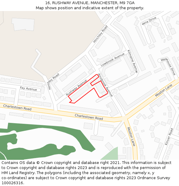 16, RUSHWAY AVENUE, MANCHESTER, M9 7GA: Location map and indicative extent of plot