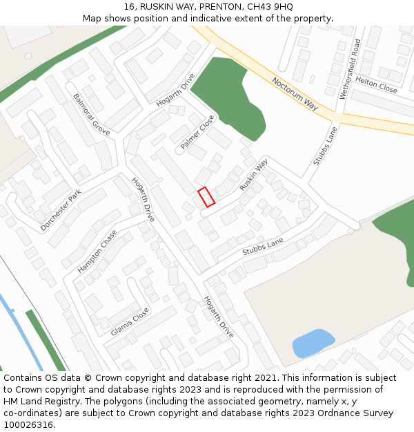 16, RUSKIN WAY, PRENTON, CH43 9HQ: Location map and indicative extent of plot