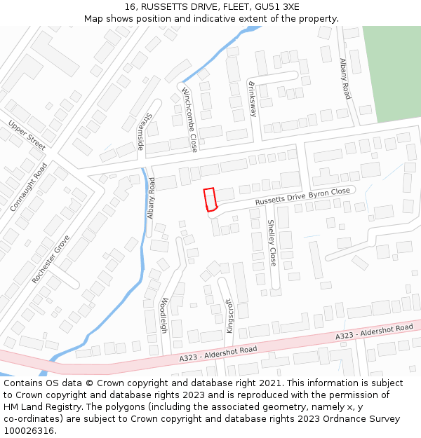 16, RUSSETTS DRIVE, FLEET, GU51 3XE: Location map and indicative extent of plot