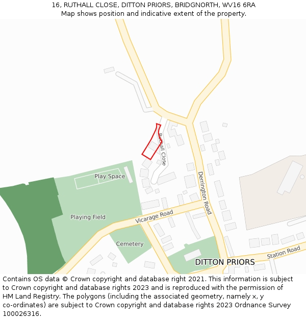 16, RUTHALL CLOSE, DITTON PRIORS, BRIDGNORTH, WV16 6RA: Location map and indicative extent of plot