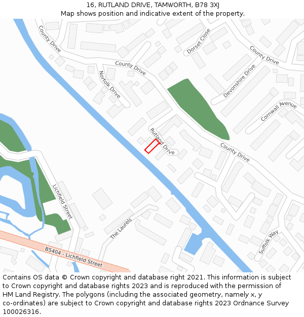16, RUTLAND DRIVE, TAMWORTH, B78 3XJ: Location map and indicative extent of plot