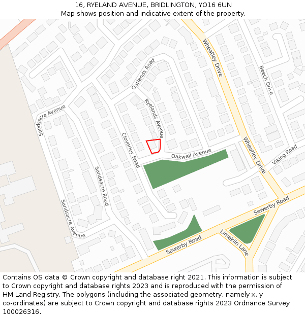 16, RYELAND AVENUE, BRIDLINGTON, YO16 6UN: Location map and indicative extent of plot
