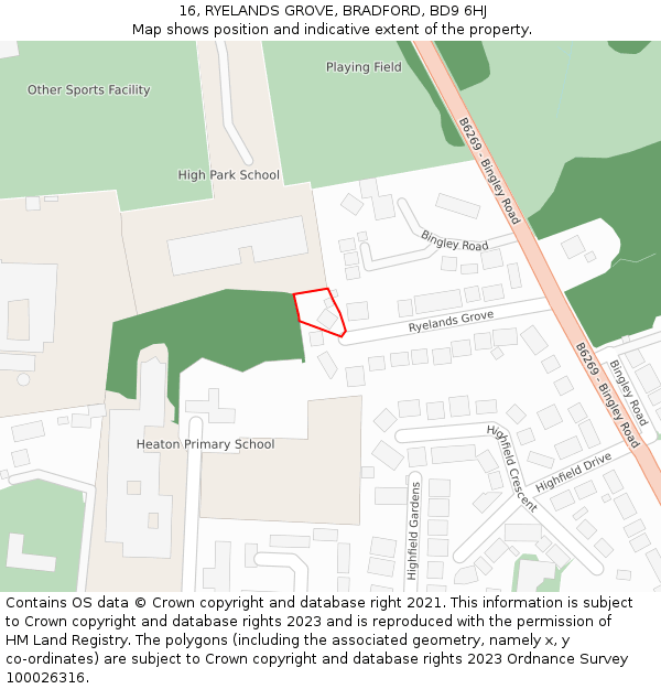 16, RYELANDS GROVE, BRADFORD, BD9 6HJ: Location map and indicative extent of plot
