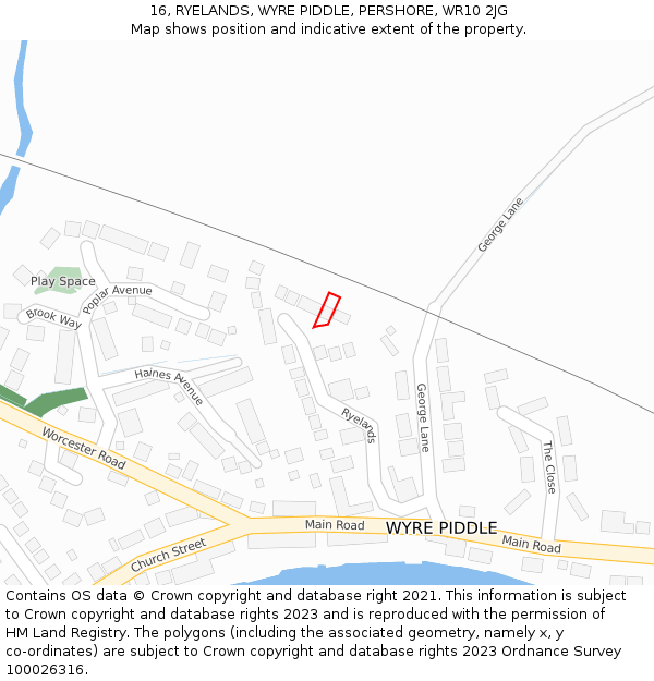 16, RYELANDS, WYRE PIDDLE, PERSHORE, WR10 2JG: Location map and indicative extent of plot