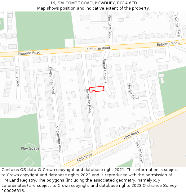 16, SALCOMBE ROAD, NEWBURY, RG14 6ED: Location map and indicative extent of plot