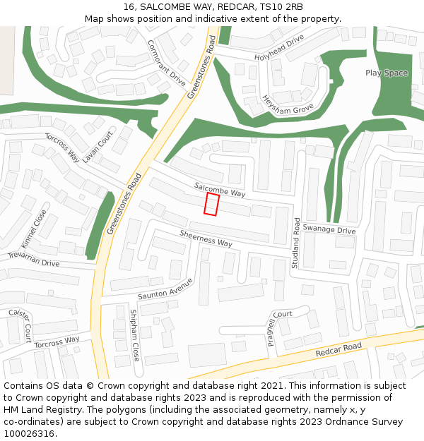 16, SALCOMBE WAY, REDCAR, TS10 2RB: Location map and indicative extent of plot