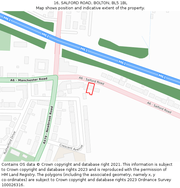 16, SALFORD ROAD, BOLTON, BL5 1BL: Location map and indicative extent of plot