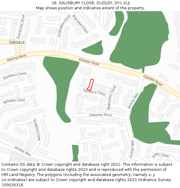 16, SALISBURY CLOSE, DUDLEY, DY1 2UJ: Location map and indicative extent of plot