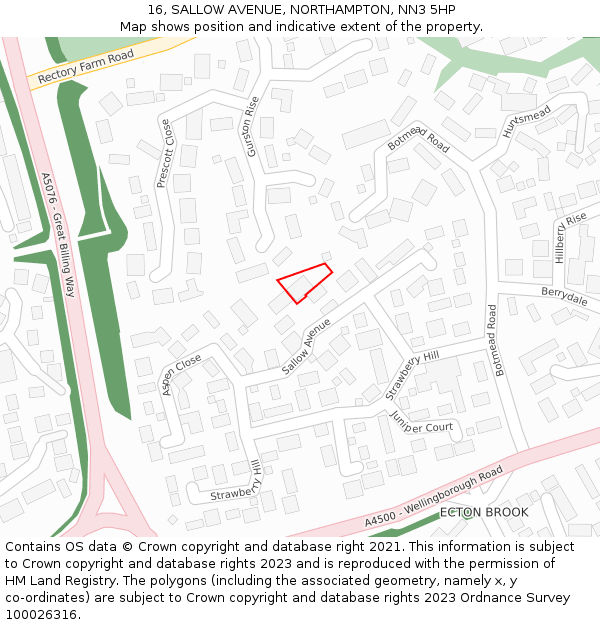 16, SALLOW AVENUE, NORTHAMPTON, NN3 5HP: Location map and indicative extent of plot
