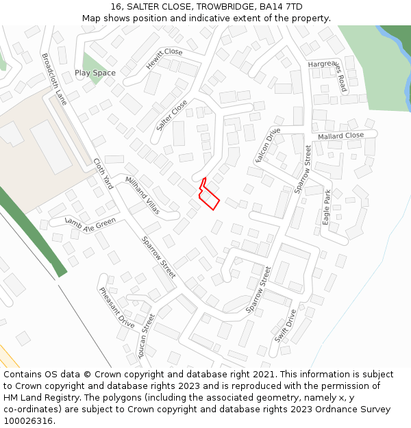 16, SALTER CLOSE, TROWBRIDGE, BA14 7TD: Location map and indicative extent of plot