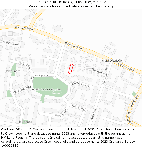 16, SANDERLING ROAD, HERNE BAY, CT6 6HZ: Location map and indicative extent of plot