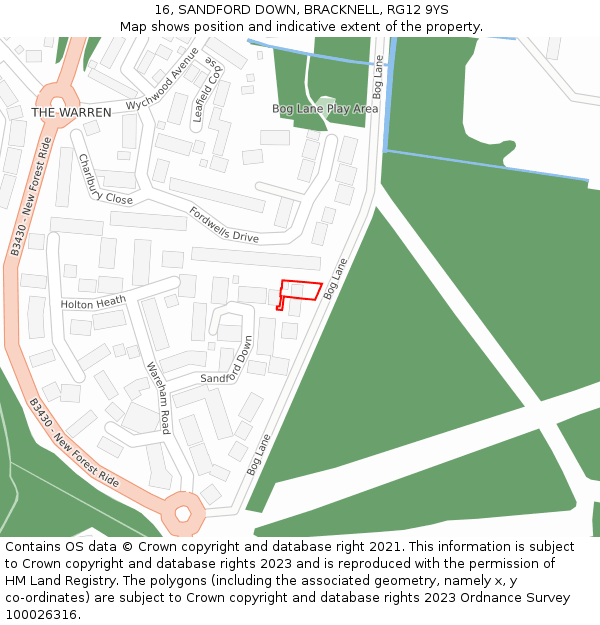 16, SANDFORD DOWN, BRACKNELL, RG12 9YS: Location map and indicative extent of plot