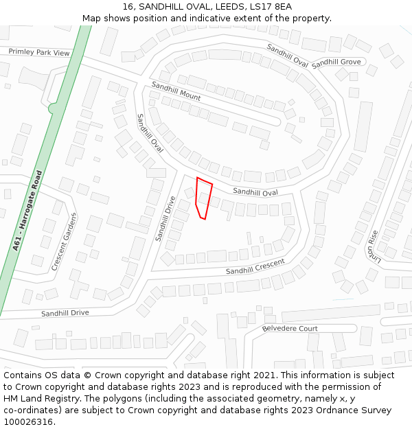 16, SANDHILL OVAL, LEEDS, LS17 8EA: Location map and indicative extent of plot