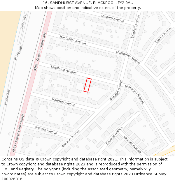16, SANDHURST AVENUE, BLACKPOOL, FY2 9AU: Location map and indicative extent of plot