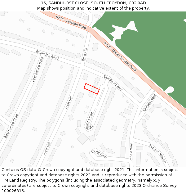 16, SANDHURST CLOSE, SOUTH CROYDON, CR2 0AD: Location map and indicative extent of plot