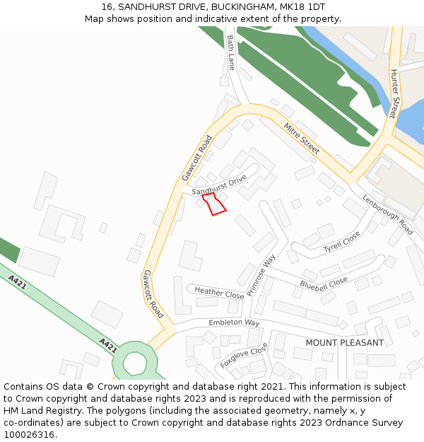 16, SANDHURST DRIVE, BUCKINGHAM, MK18 1DT: Location map and indicative extent of plot