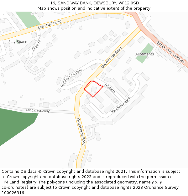 16, SANDIWAY BANK, DEWSBURY, WF12 0SD: Location map and indicative extent of plot