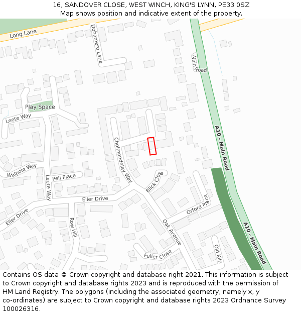 16, SANDOVER CLOSE, WEST WINCH, KING'S LYNN, PE33 0SZ: Location map and indicative extent of plot