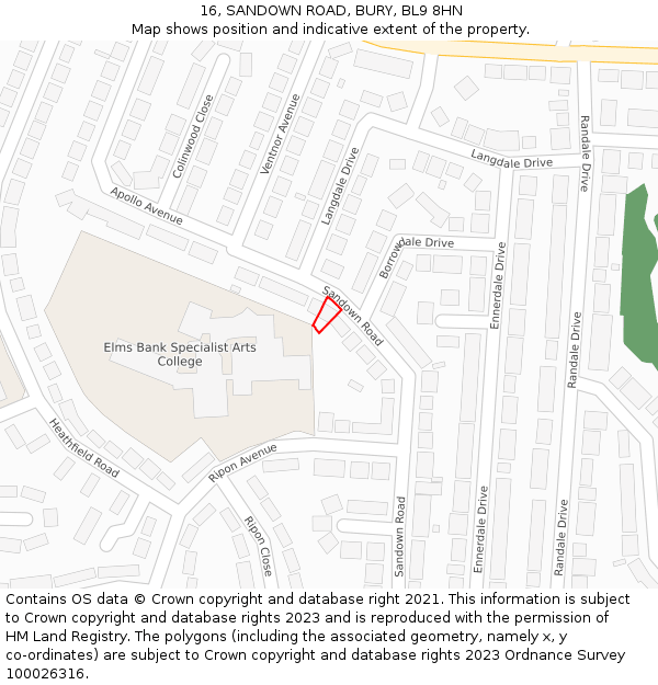 16, SANDOWN ROAD, BURY, BL9 8HN: Location map and indicative extent of plot