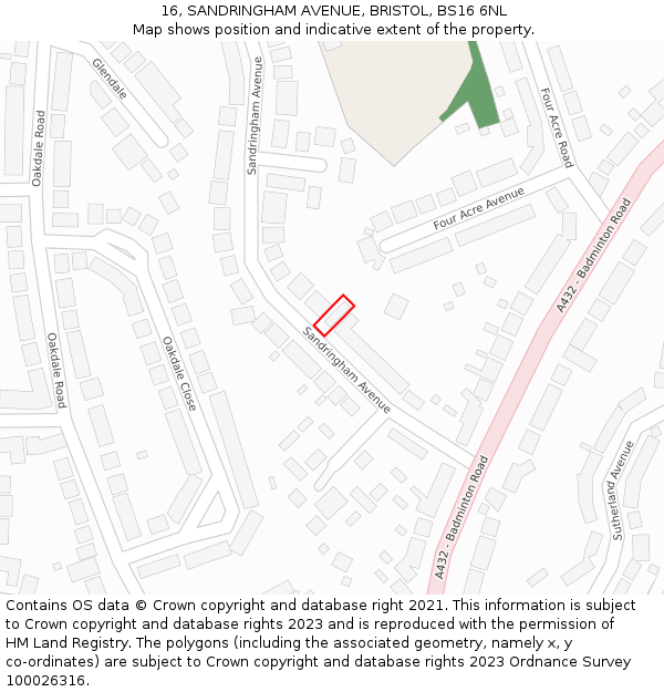 16, SANDRINGHAM AVENUE, BRISTOL, BS16 6NL: Location map and indicative extent of plot