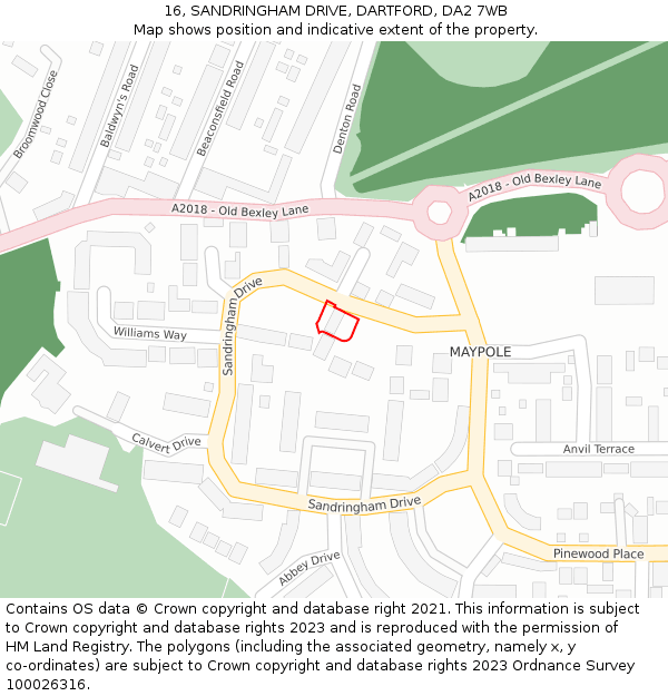 16, SANDRINGHAM DRIVE, DARTFORD, DA2 7WB: Location map and indicative extent of plot