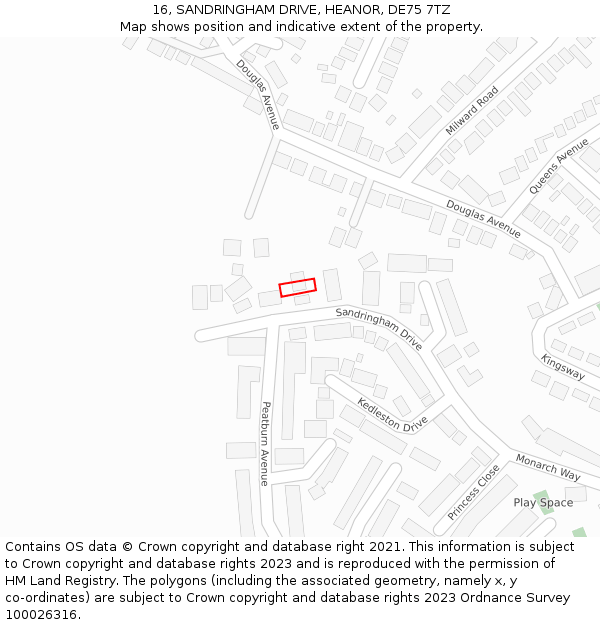 16, SANDRINGHAM DRIVE, HEANOR, DE75 7TZ: Location map and indicative extent of plot