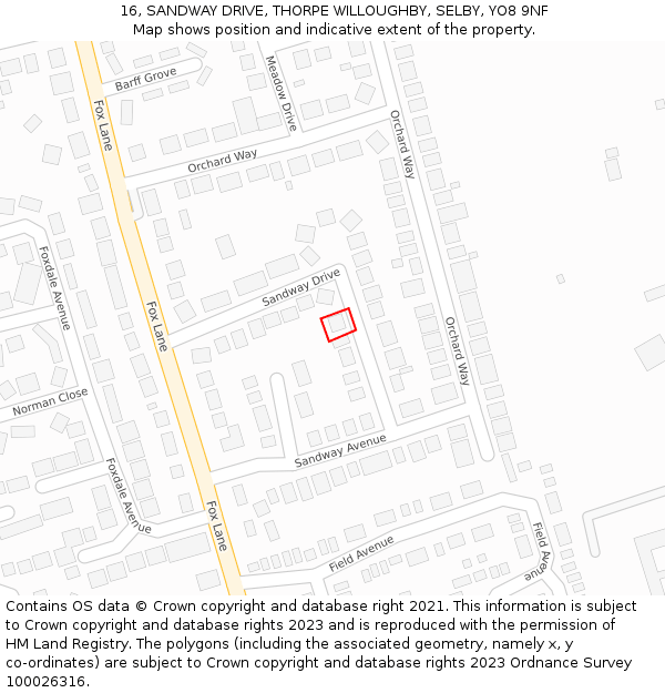 16, SANDWAY DRIVE, THORPE WILLOUGHBY, SELBY, YO8 9NF: Location map and indicative extent of plot