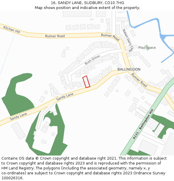 16, SANDY LANE, SUDBURY, CO10 7HG: Location map and indicative extent of plot