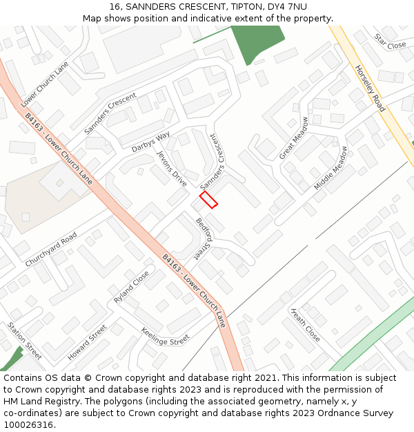 16, SANNDERS CRESCENT, TIPTON, DY4 7NU: Location map and indicative extent of plot