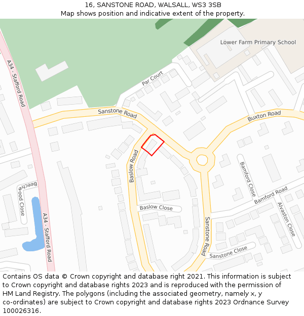 16, SANSTONE ROAD, WALSALL, WS3 3SB: Location map and indicative extent of plot