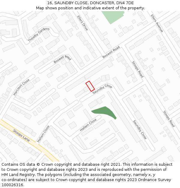 16, SAUNDBY CLOSE, DONCASTER, DN4 7DE: Location map and indicative extent of plot