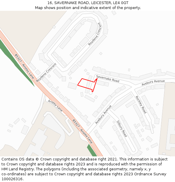 16, SAVERNAKE ROAD, LEICESTER, LE4 0GT: Location map and indicative extent of plot