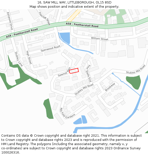 16, SAW MILL WAY, LITTLEBOROUGH, OL15 8SD: Location map and indicative extent of plot