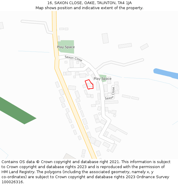 16, SAXON CLOSE, OAKE, TAUNTON, TA4 1JA: Location map and indicative extent of plot