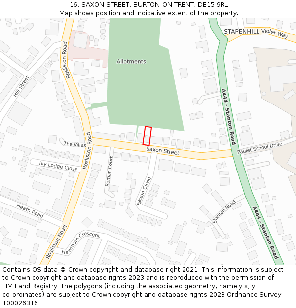 16, SAXON STREET, BURTON-ON-TRENT, DE15 9RL: Location map and indicative extent of plot