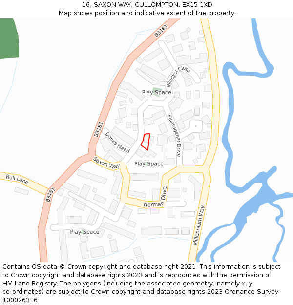 16, SAXON WAY, CULLOMPTON, EX15 1XD: Location map and indicative extent of plot