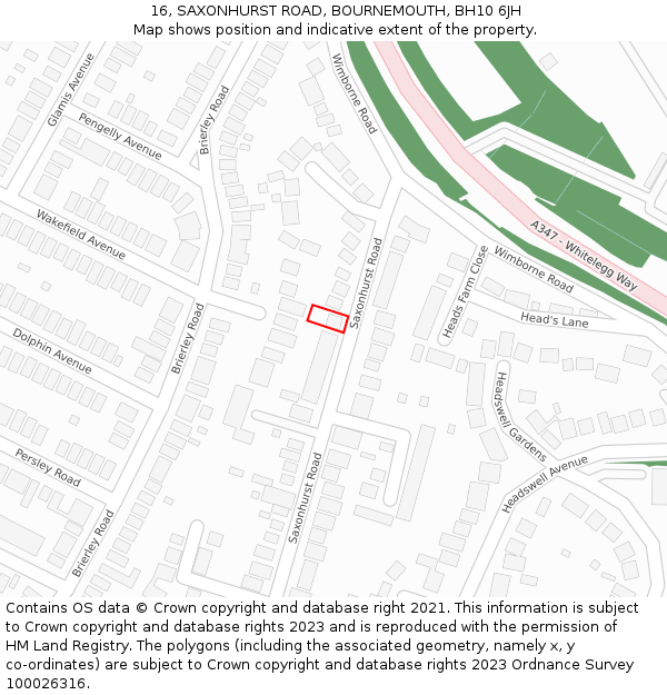 16, SAXONHURST ROAD, BOURNEMOUTH, BH10 6JH: Location map and indicative extent of plot