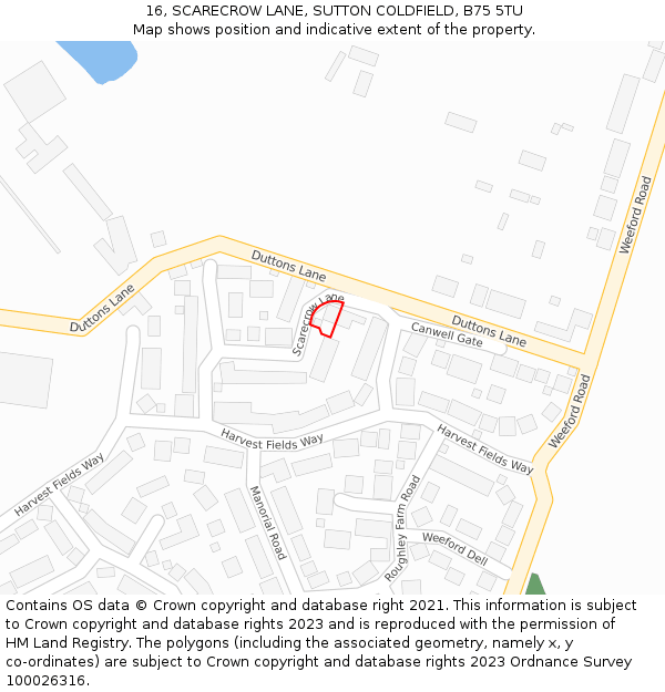 16, SCARECROW LANE, SUTTON COLDFIELD, B75 5TU: Location map and indicative extent of plot