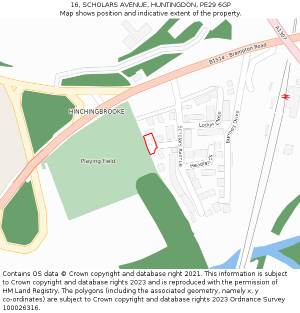 16, SCHOLARS AVENUE, HUNTINGDON, PE29 6GP: Location map and indicative extent of plot