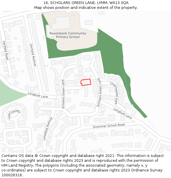 16, SCHOLARS GREEN LANE, LYMM, WA13 0QA: Location map and indicative extent of plot