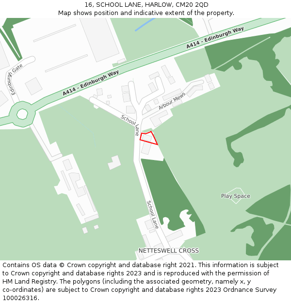 16, SCHOOL LANE, HARLOW, CM20 2QD: Location map and indicative extent of plot