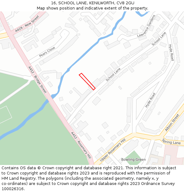 16, SCHOOL LANE, KENILWORTH, CV8 2GU: Location map and indicative extent of plot