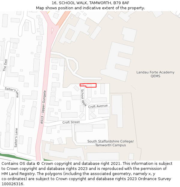 16, SCHOOL WALK, TAMWORTH, B79 8AF: Location map and indicative extent of plot