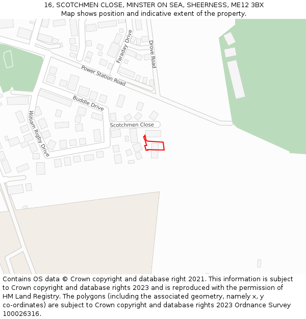 16, SCOTCHMEN CLOSE, MINSTER ON SEA, SHEERNESS, ME12 3BX: Location map and indicative extent of plot