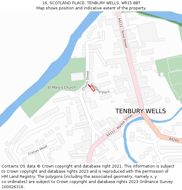 16, SCOTLAND PLACE, TENBURY WELLS, WR15 8BT: Location map and indicative extent of plot