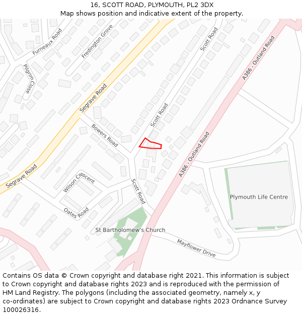 16, SCOTT ROAD, PLYMOUTH, PL2 3DX: Location map and indicative extent of plot