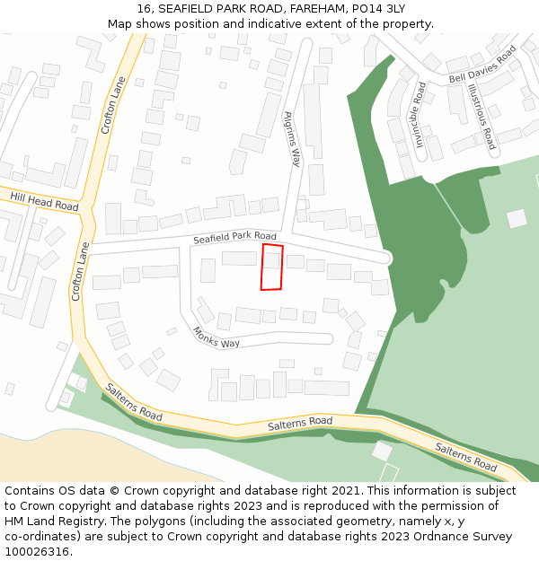 16, SEAFIELD PARK ROAD, FAREHAM, PO14 3LY: Location map and indicative extent of plot