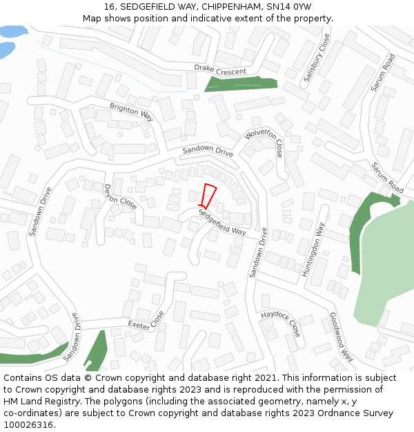 16, SEDGEFIELD WAY, CHIPPENHAM, SN14 0YW: Location map and indicative extent of plot