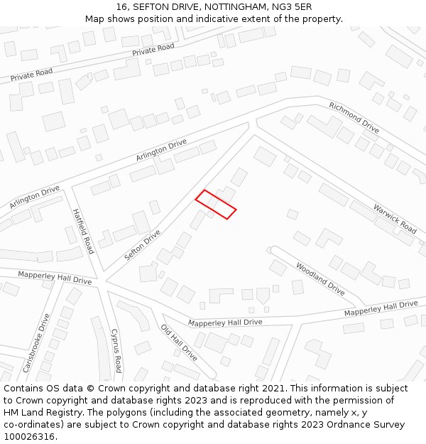 16, SEFTON DRIVE, NOTTINGHAM, NG3 5ER: Location map and indicative extent of plot