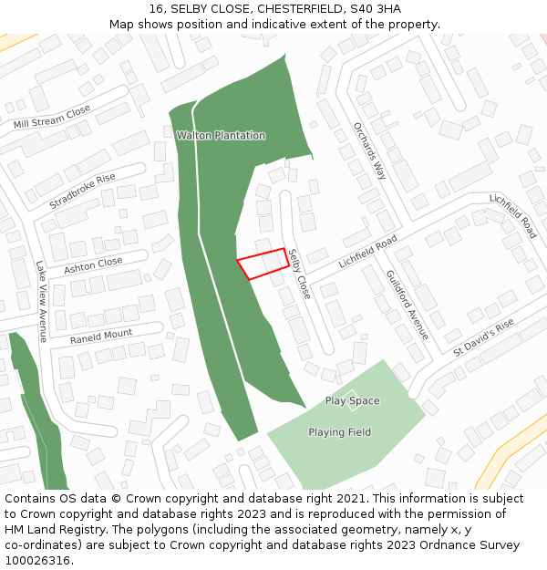 16, SELBY CLOSE, CHESTERFIELD, S40 3HA: Location map and indicative extent of plot